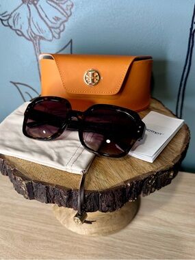 Tory Burch Oversized Tortoiseshell Sunglasses with Orange Case